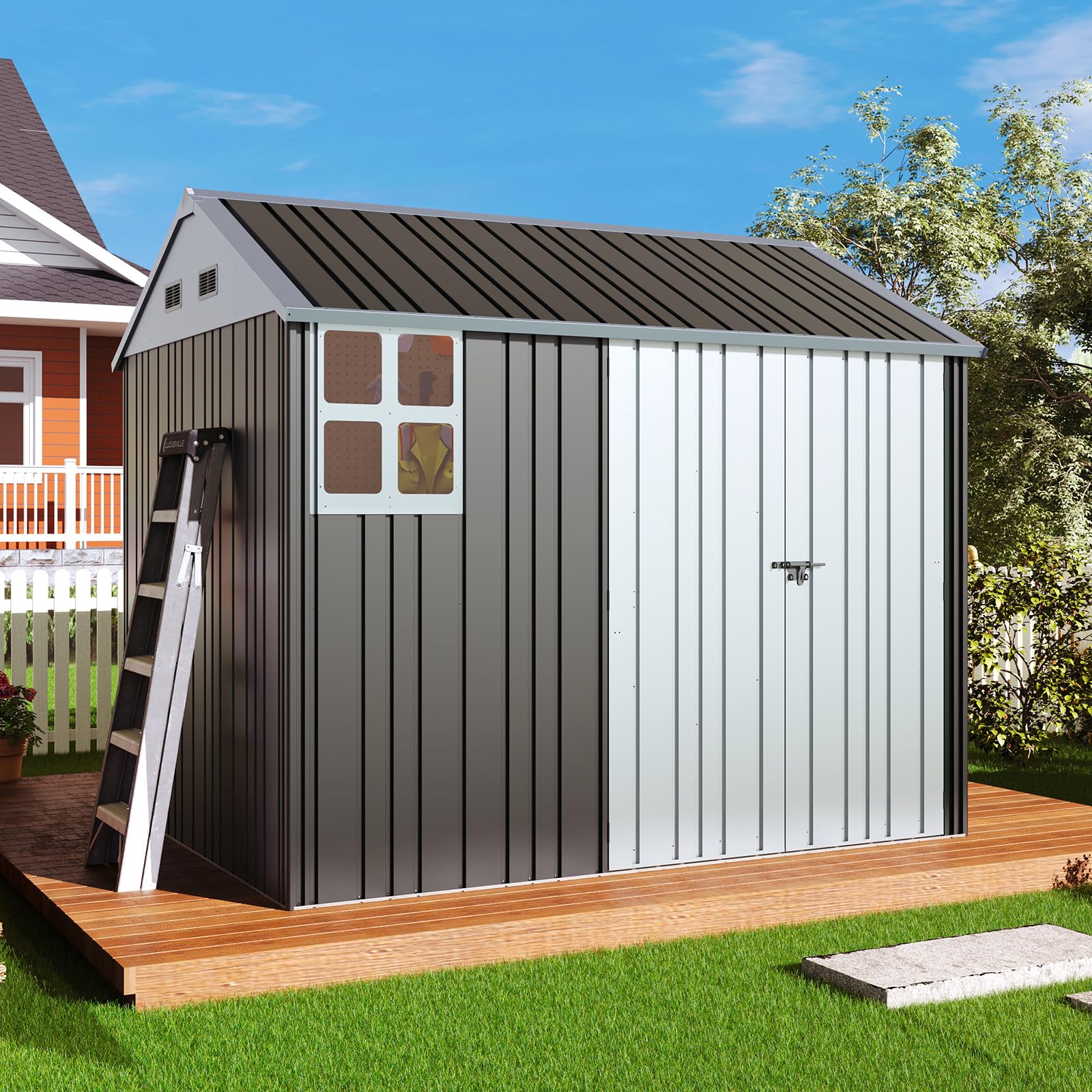 Jocisland 8.5x7.1x7.5 FT Outdoor Storage Shed, Lockable Double